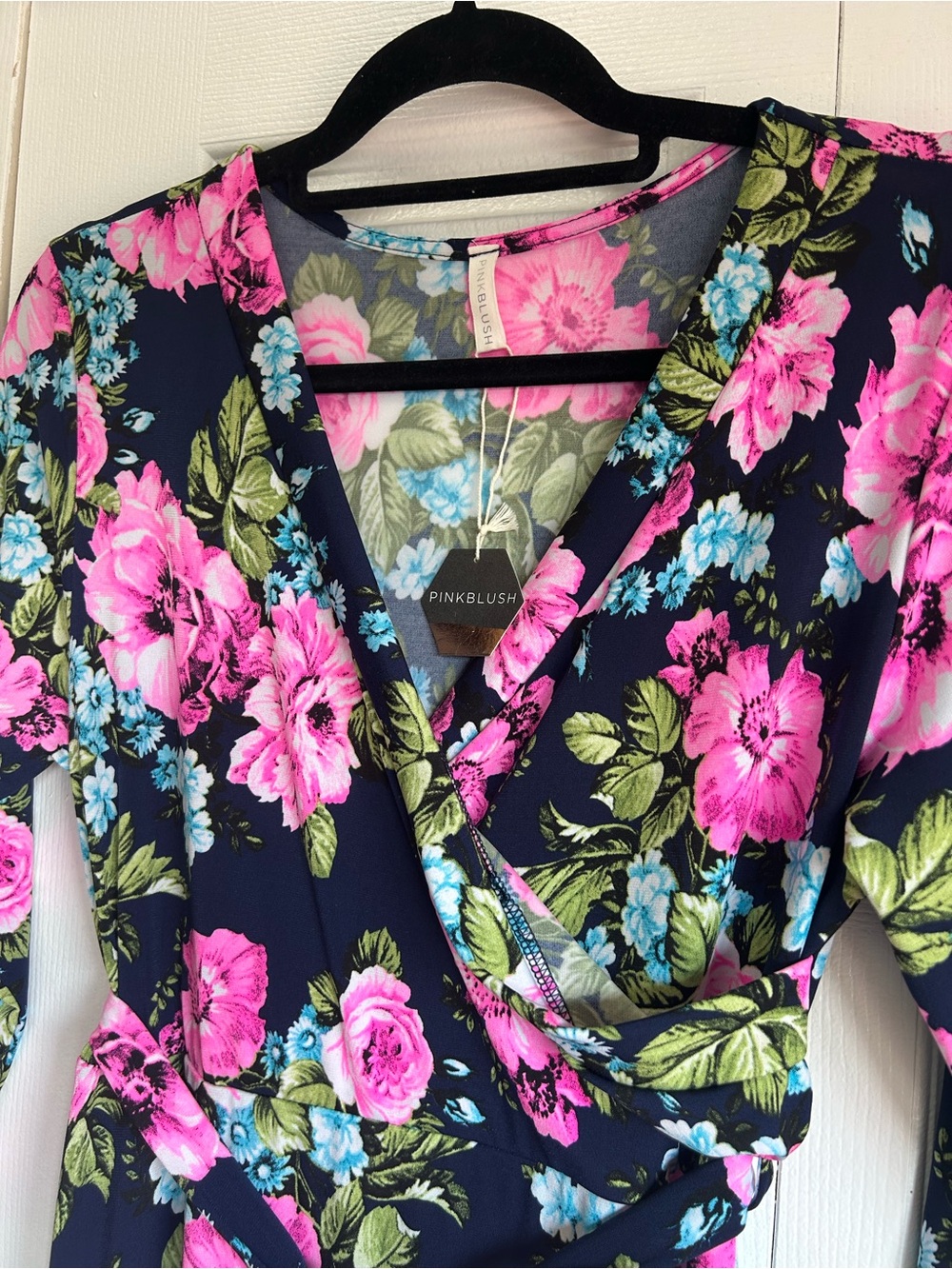 Pink Blush Bright Floral Maternity Wrap Style Dress - Picture 3 of 5